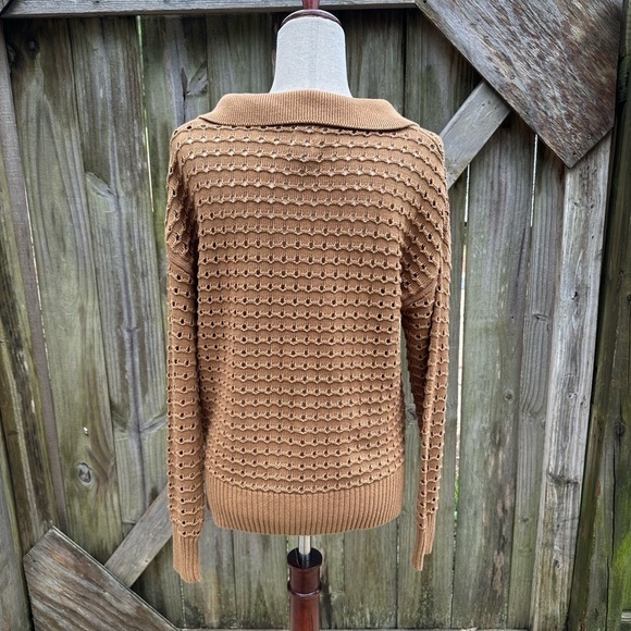 Joie Eyelet Cutout Collared Neckline Bronze Brown V Neckline Sweater - Picture 8 of 8
